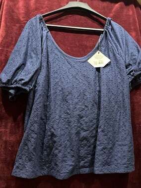 Universal Thread Women's Plus Size Eyelet Puff Short Sleeve Blouse - Navy Blue
C